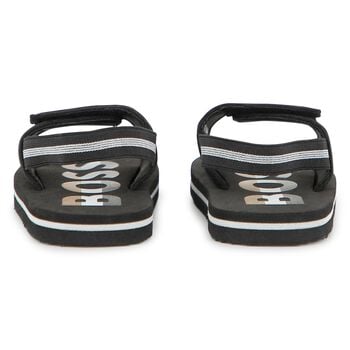 Boys Black Logo Sandals 