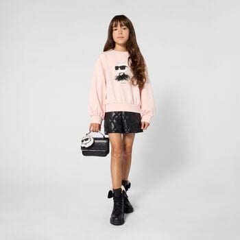 Girls Black Quilted Faux Leather Shorts