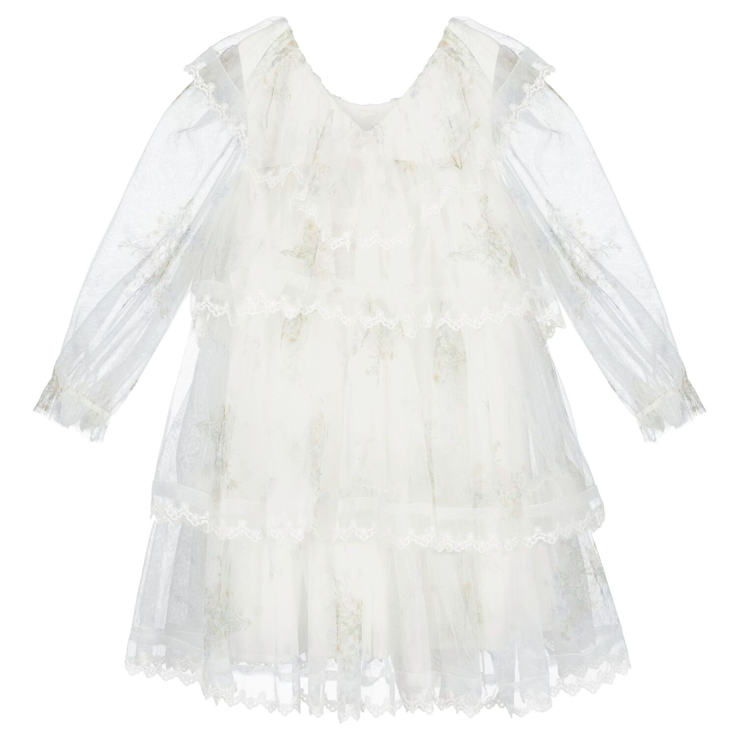 Girls Ivory Floral Tulle Dress, 1, hi-res image number null