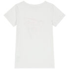 Girls White Embellished Logo T-Shirt, 1, hi-res