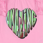 توب بنات بأكمام مكشكش وبشعار الفلب باللون الوردى, 1, hi-res