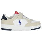 Boys White & Beige Logo Trainers, 1, hi-res