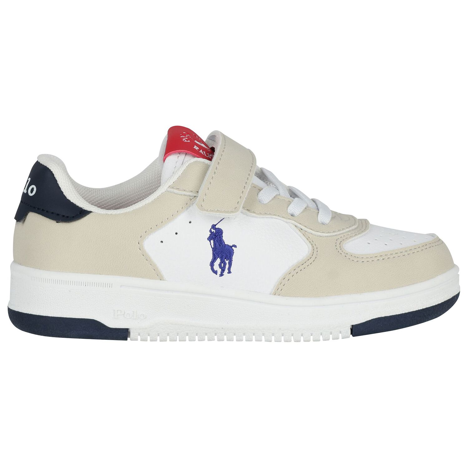 Boys White & Beige Logo Trainers, 1, hi-res