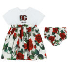 Younger Girls White & Red Rose Dress Set, 1, hi-res