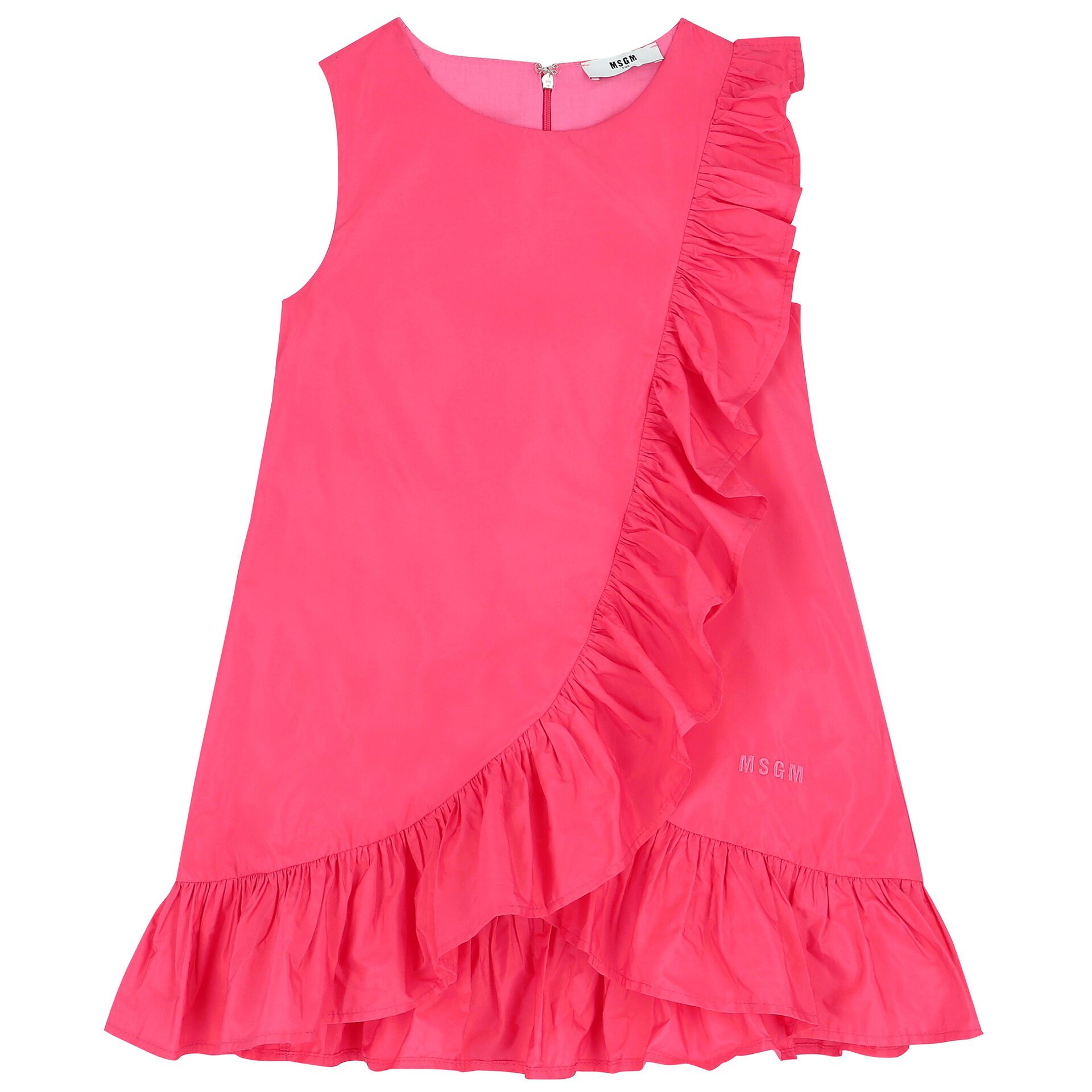 MSGM Girls Pink Logo Ruffled Dress Junior Couture