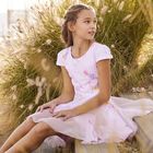 Girls Pink Striped Floral Dress, 1, hi-res
