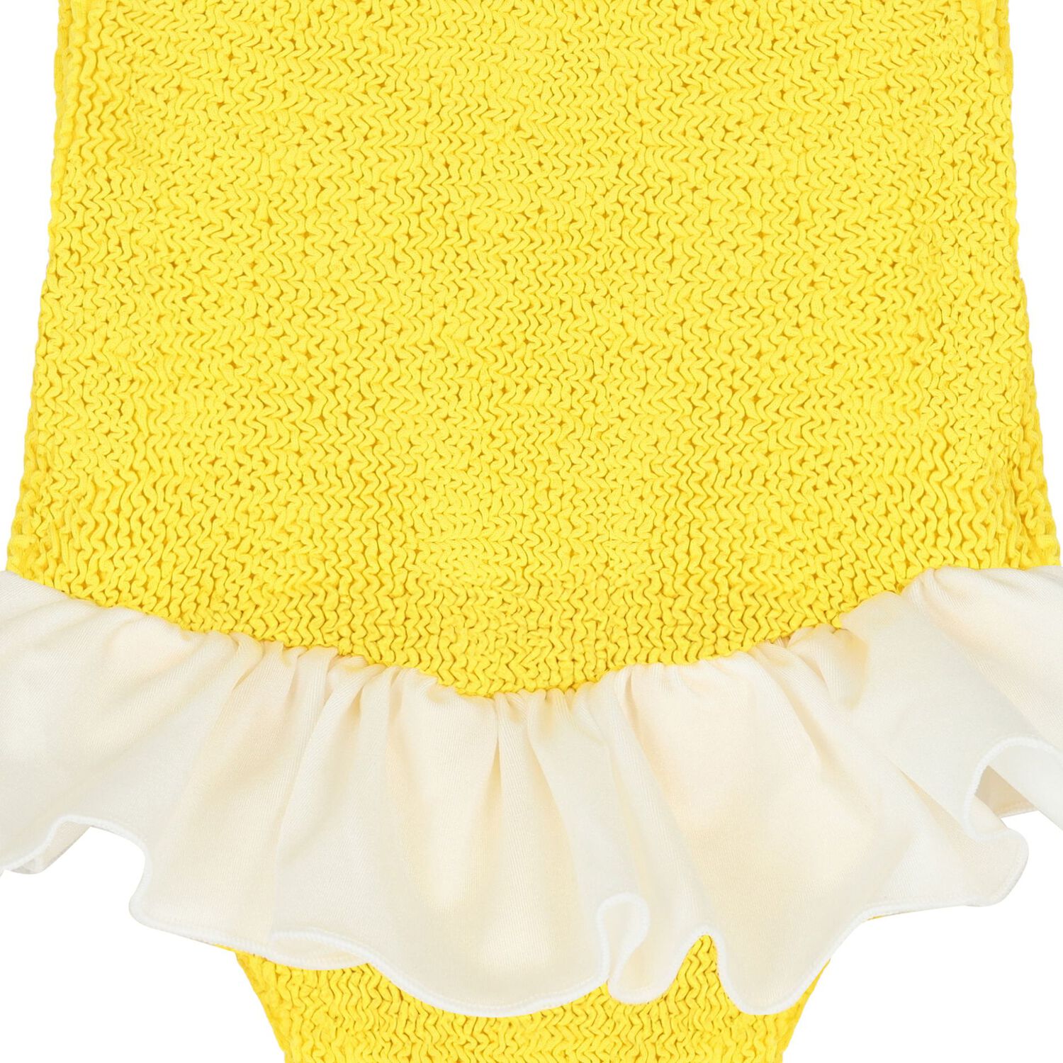 Girls Yellow Ruffle Crinkle Swimsuit, 1, hi-res