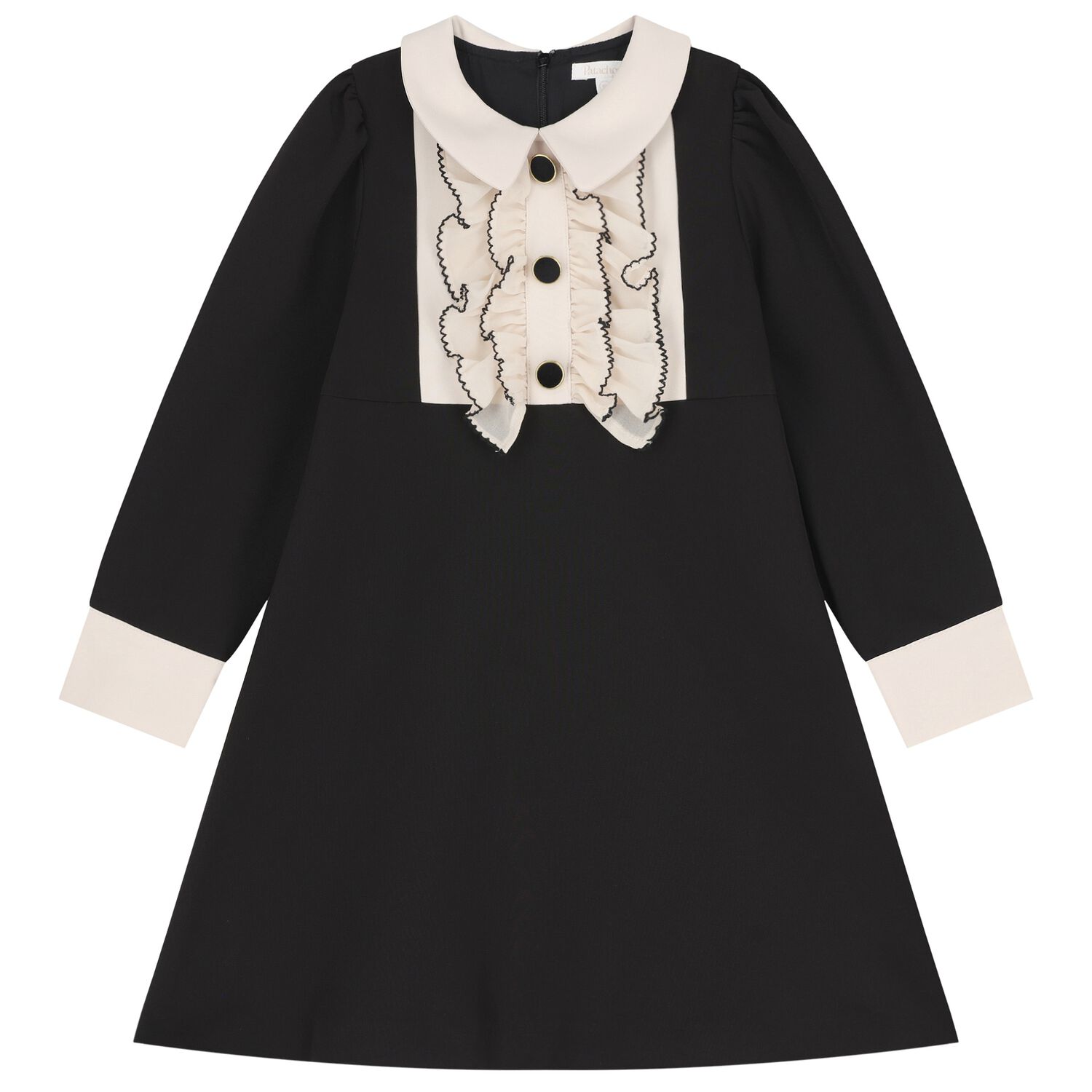 Girls Black & Beige Ruffled Dress, 1, hi-res