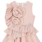 Girls Pink Flower Ruffle Dress, 1, hi-res