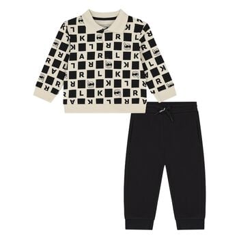 Younger Boys Ivory & Black Ikonik Karl Trousers Set
