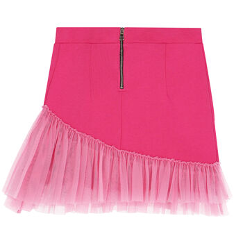 Girls Pink Logo Ruffled Skirt