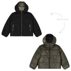 Girls Black & Silver Reversible Puffer Jacket, 1, hi-res
