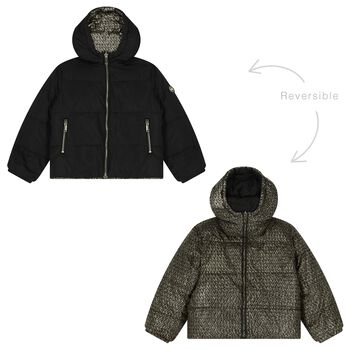 Girls Black & Silver Reversible Puffer Jacket