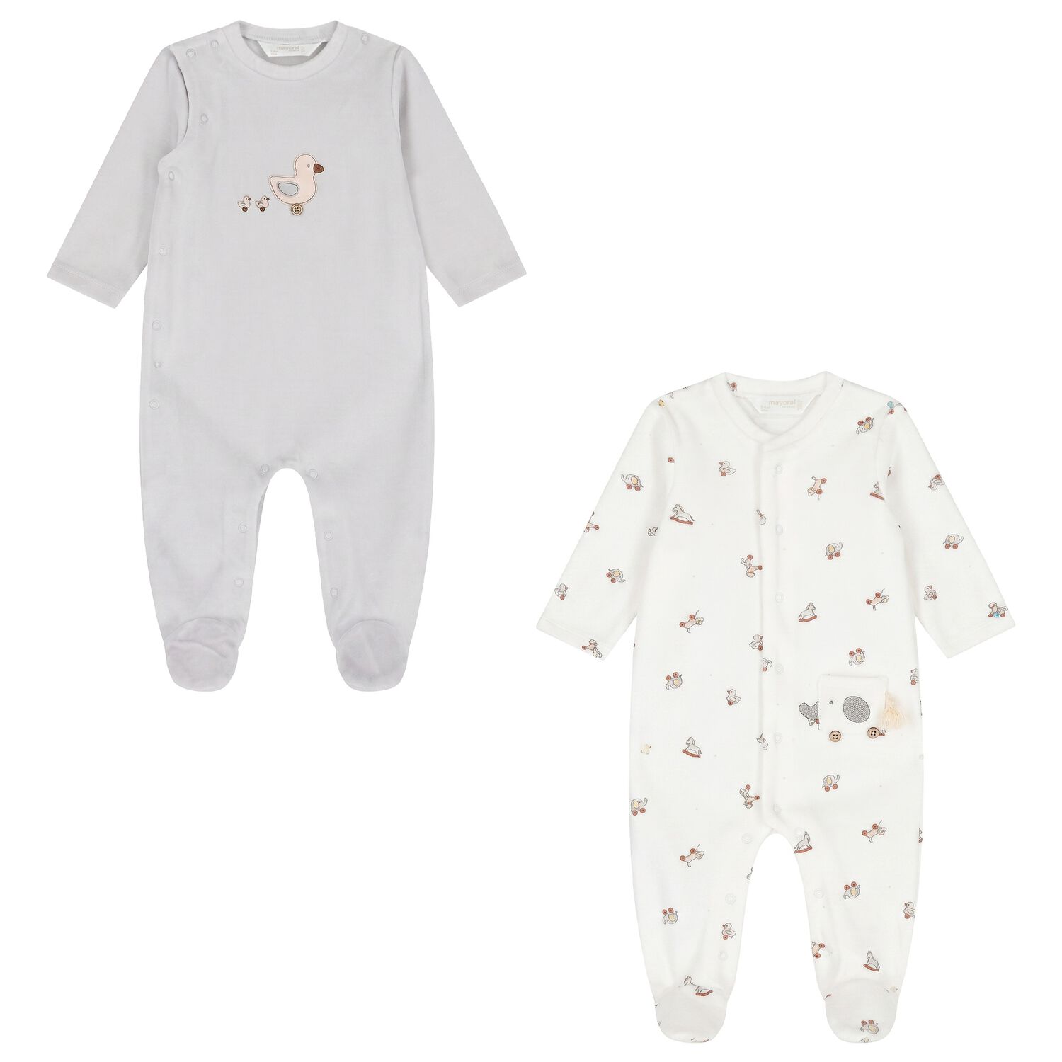 White & Grey Babygrows ( 2-Pack ), 1, hi-res