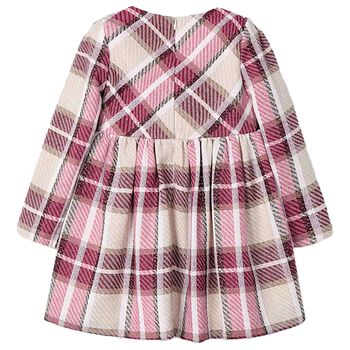 Girls Red & Beige Bow Tartan Dress