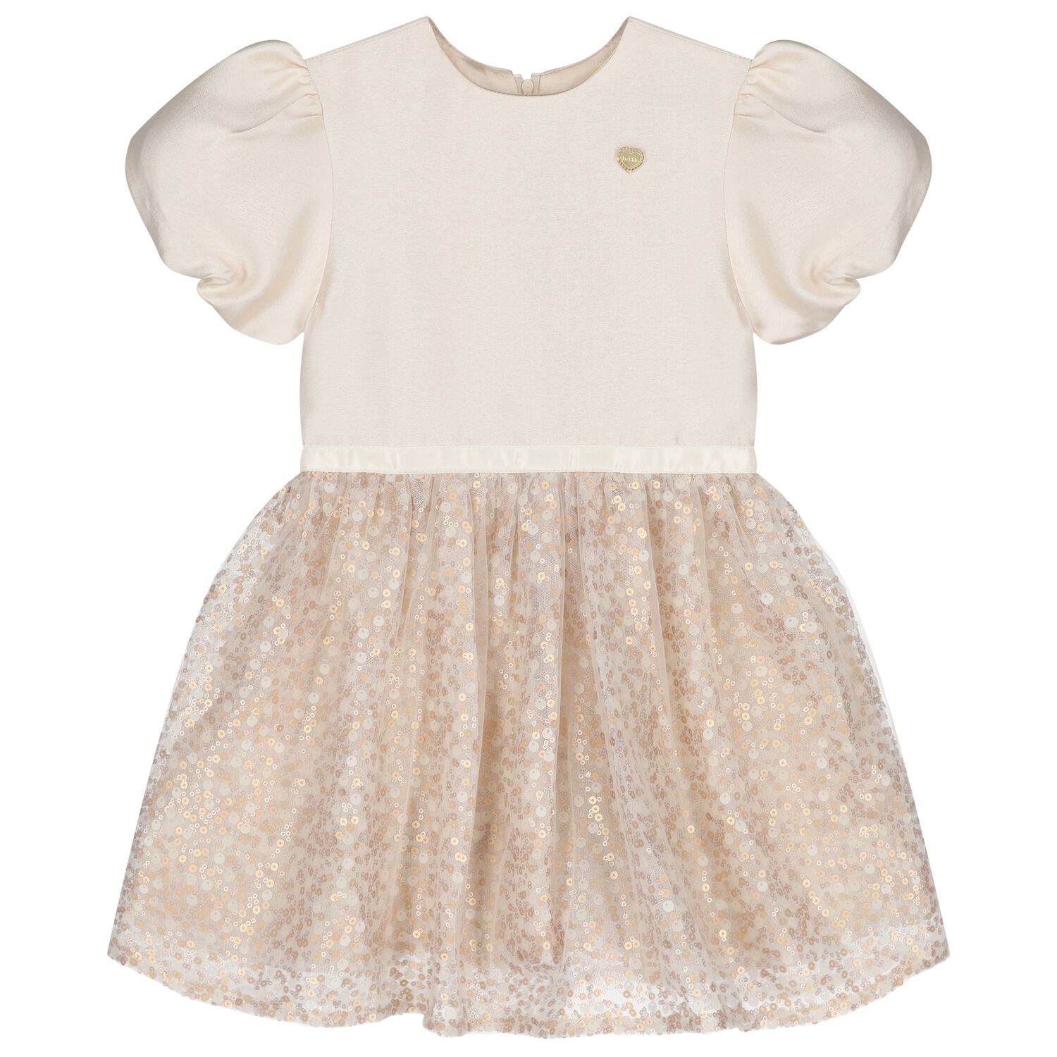 Girls Beige Satin & Sequin Dress, 2, hi-res image number null