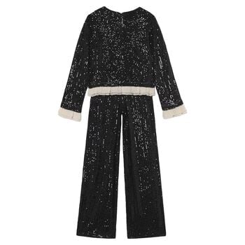 Girls Black Sequin Trouser Set