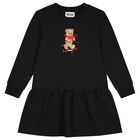 Girls Black Teddy Bear Logo Dress, 2, hi-res