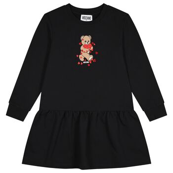 Girls Black Teddy Bear Logo Dress
