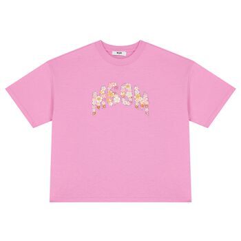 Girls Pink Logo Sequin Flower T-Shirt