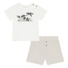 Younger Boys Beige Jungle Shorts Set, 2, hi-res