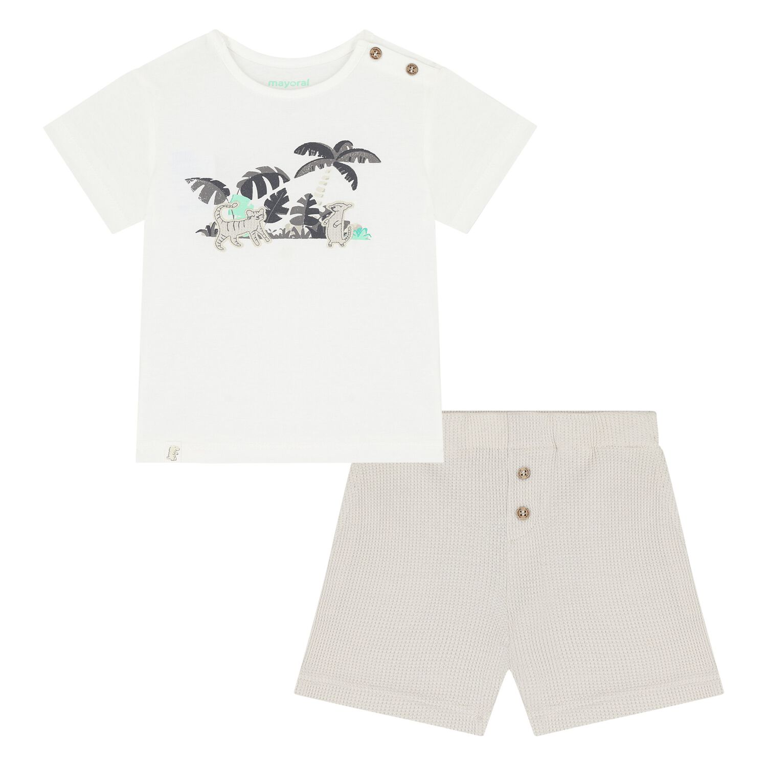 Younger Boys Beige Jungle Shorts Set, 2, hi-res