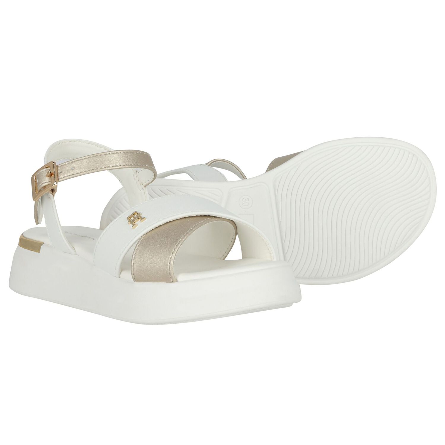 Girls White & Gold Logo Sandals, 1, hi-res