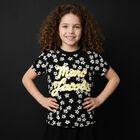 Girls Black Logo Flower T-Shirt, 1, hi-res