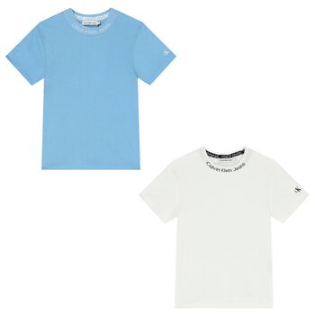 Boys White & Blue Logo T-Shirts ( 2-Pack )