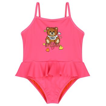 Younger Girls Pink Teddy Bear Logo Swimsuit