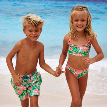 Girls Pink & Green Floral Bikini