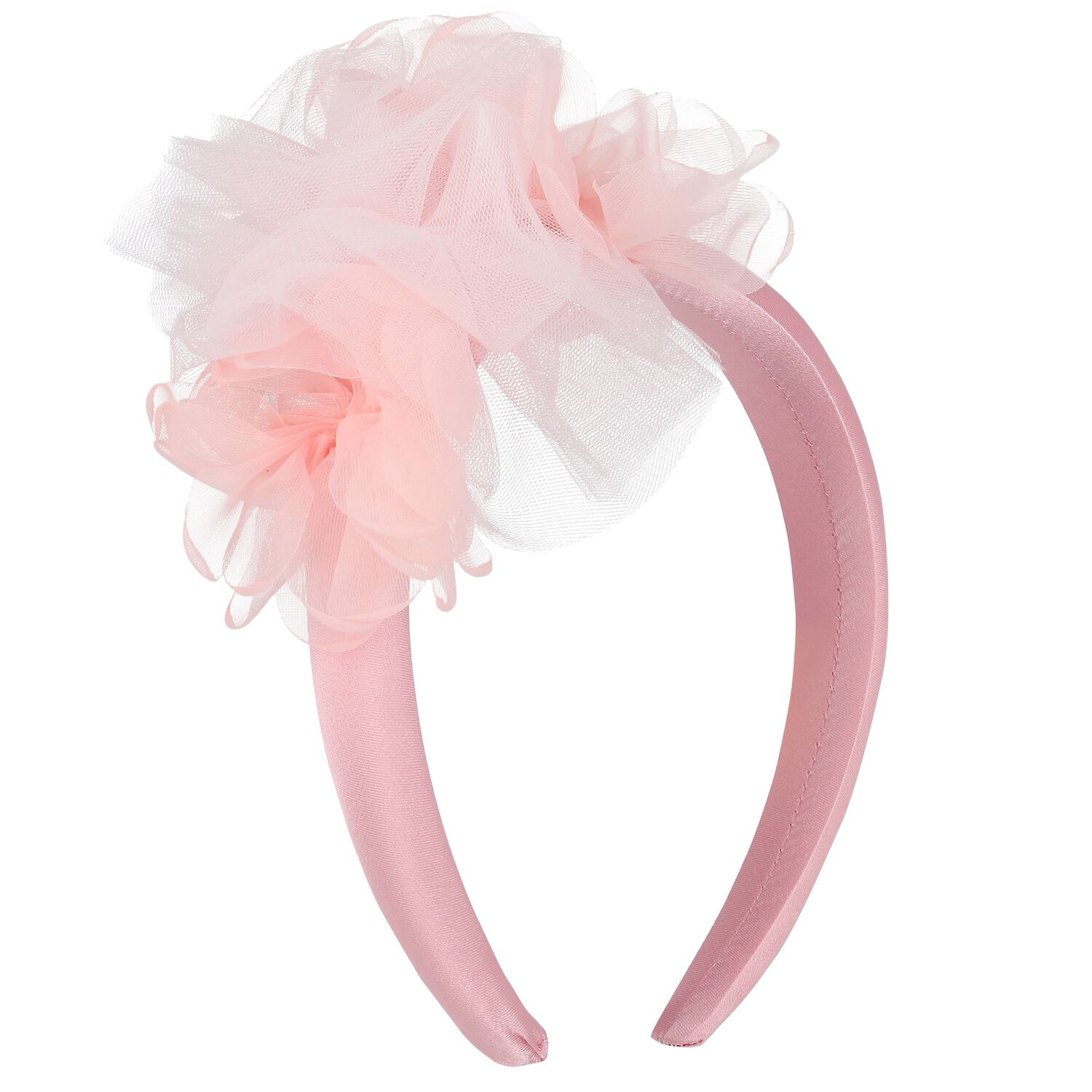 Girls Pink Satin & Tulle Headband, 1, hi-res