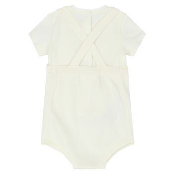 Ivory Knitted Dungaree Baby Romper Set