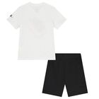 Boys White & Black Logo Shorts Set, 1, hi-res