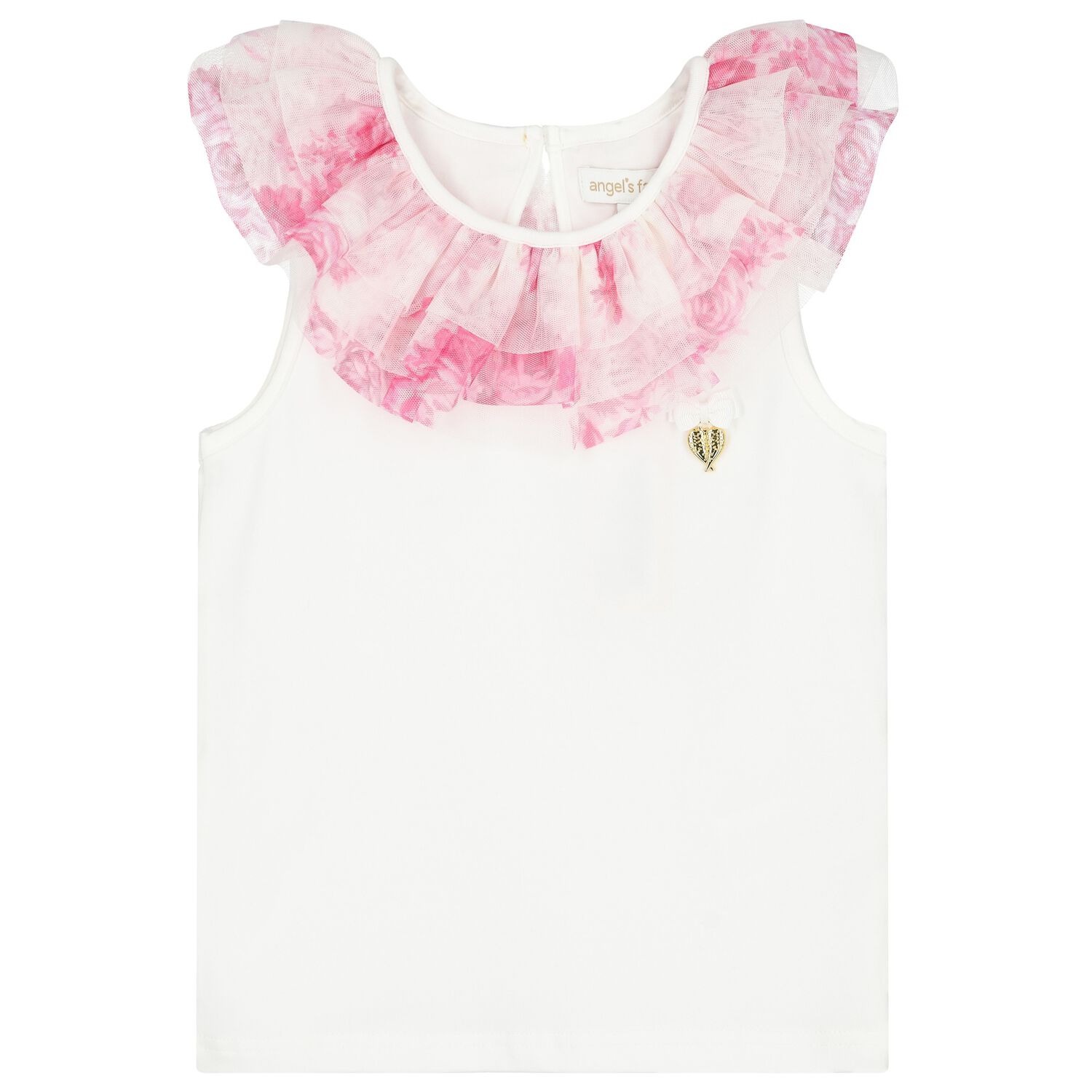Girls White & Pink Ruffle Top, 1, hi-res image number null