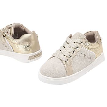 Girls Gold & Beige Star Trainers