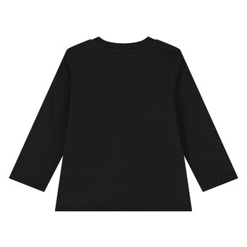 Younger Black Teddy Bear Logo Long Sleeve Top