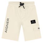 Younger Boys Beige Logo Shorts , 2, hi-res