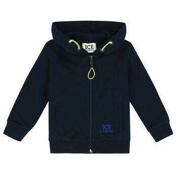 Younger Boys Navy Logo Hooded Top