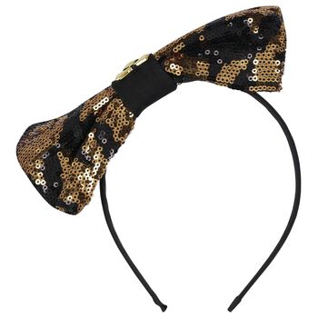 Girls Black & Gold Leopard Bow Headband