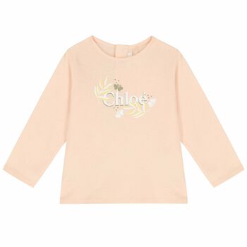 Younger Girls Pale Pink Logo Long Sleeve Top