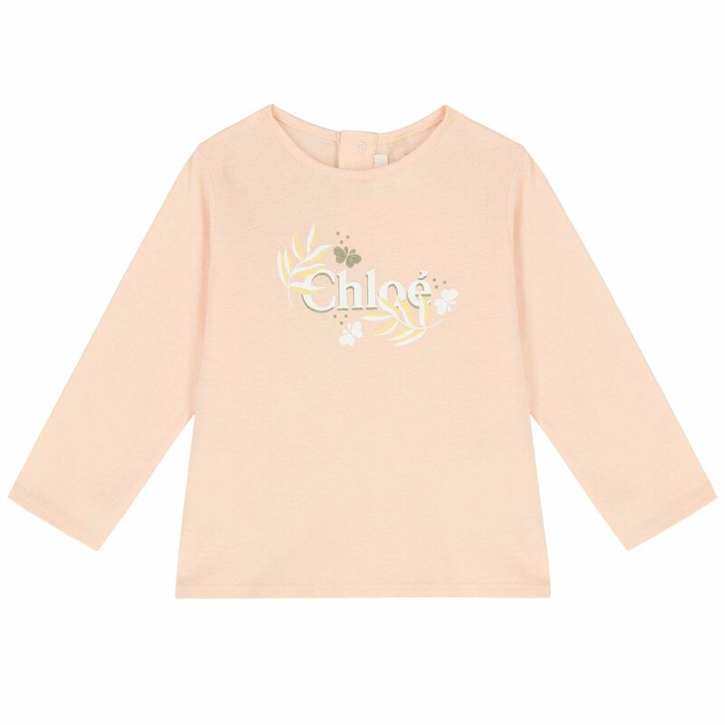 Younger Girls Pale Pink Logo Long Sleeve Top, 1, hi-res image number null