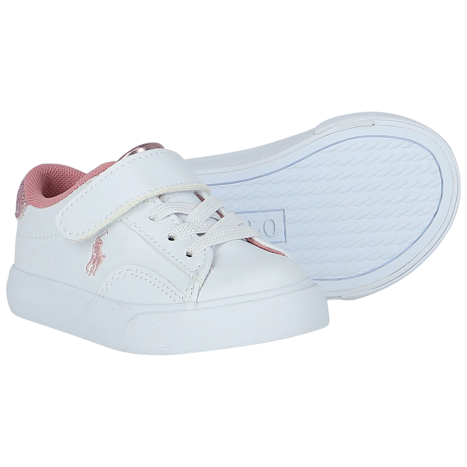 Girls White & Pink Logo Trainers, 1, hi-res image number null