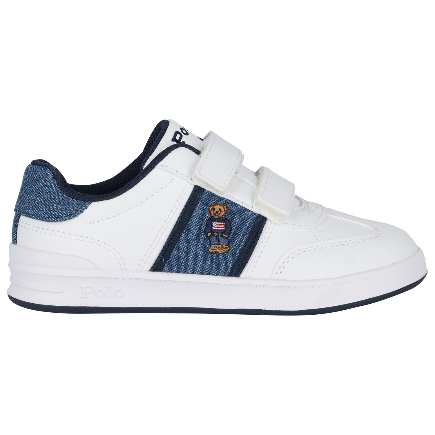 Boys White & Denim Blue Logo Trainers, 1, hi-res image number null