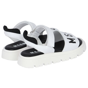 White & Black Logo Sandals