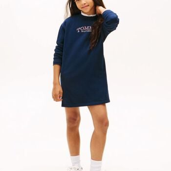 Girls Navy Blue Floral Logo Sweatshirt Dress