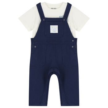 Baby Boys Ivory & Navy Blue Dungaree Set