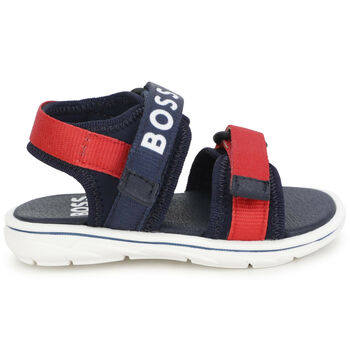 Boys Navy Blue & Red Logo Sandals