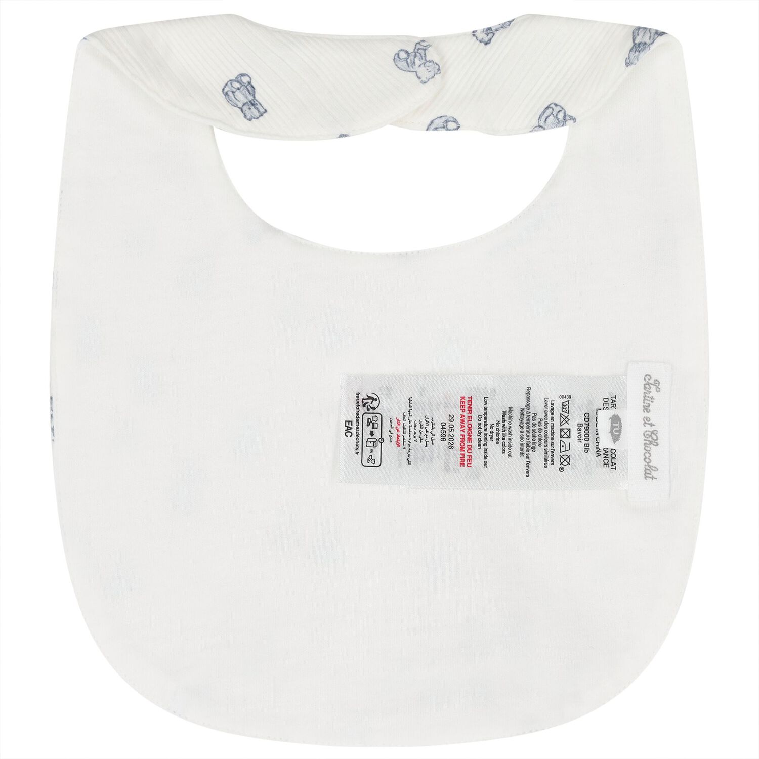 Baby Boys Ivory & Blue Teddy Bear Bib, 1, hi-res