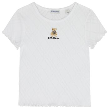 Girls White Thomas Bear Logo T-Shirt